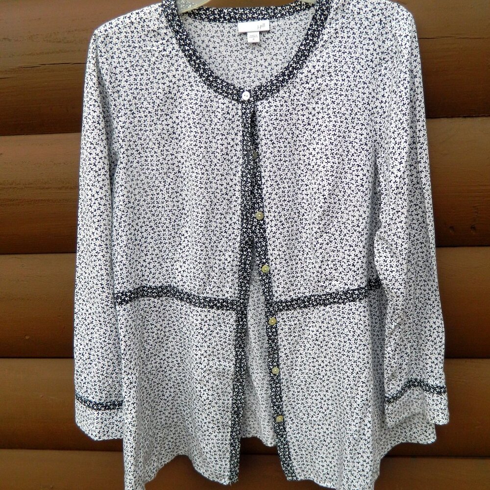 J Jill Blue Black and White Long Sleeve Tunic Top Size M